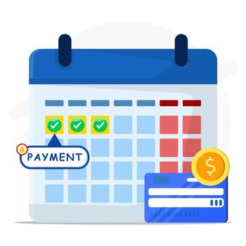 Payment date in calendar concept. Time to pay. Successfully online payment on credit card. Work accountant, check calculating payment vector