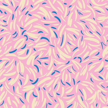 sin costura modelo con suave crema y negrita azul resumen cepillo golpes en un pastel rosado antecedentes. juguetón, dinámica textura Perfecto para textiles, embalaje, y moderno decoración vector