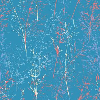 sin costura modelo con delicado resumen botánico tallos en vibrante coral, suave crema y frio azul tonos en un brillante azul fondo, creando un dinámica, moderno naturaleza inspirado diseño. vector