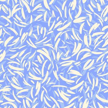 Seamless pattern with lively abstract brush strokes in soft cream on a cool blue background. Dynamic, modern texture for textiles, packaging, wallpaper, and branding vector