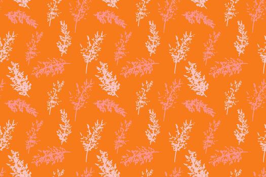 sin costura modelo con dispersado artístico botánico tallos en suave rosado y coral tonos terminado un vívido naranja fondo, creando un dinámico, moderno y decorativo naturaleza inspirado diseño vector