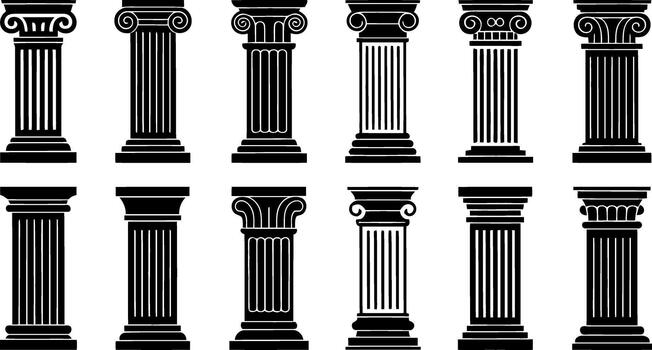 colección de negro y blanco clásico arquitectónico columnas pilar arquitectura vector