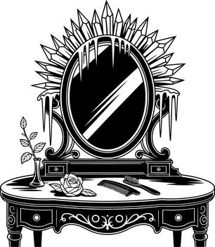 florido vanidad mesa con oval espejo adornado con cristales y carámbanos vendaje mesa vector