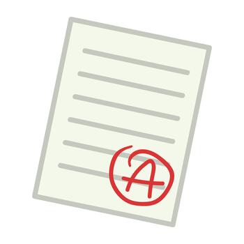 A paper with a red stamp on it, a letter a and a red cross vector
