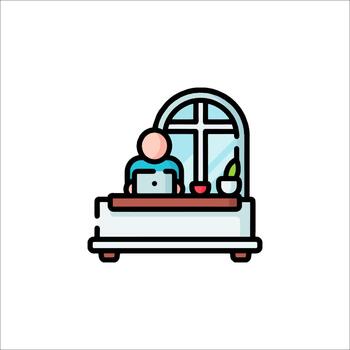 Remote Work Icon Person Working at Desk by Window, workspace vector