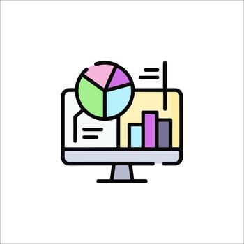datos análisis tarta gráfico y bar grafico en computadora pantalla, financiero datos vector