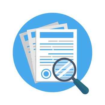 Magnifying glass and document paper. Concept of document inspection and evidence analysis design. vector