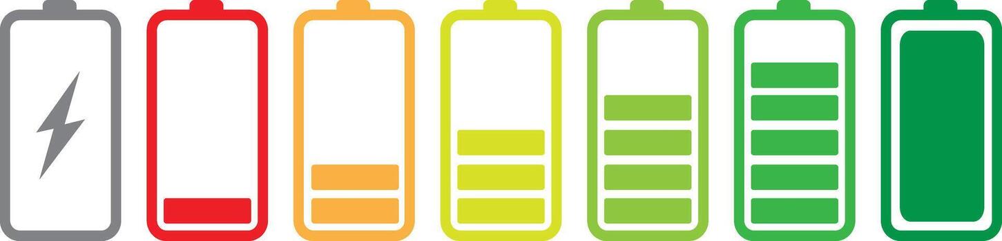 Battery Charge Level Icons From Empty to Full vector