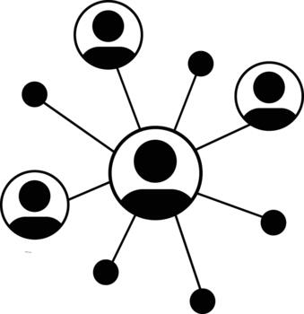 Network Connection Diagram with Central Figure and Nodes vector