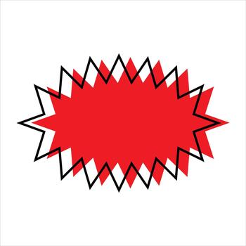 Red starburst shape with black outline and shadow explosion vector