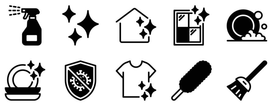 limpieza icono sólido mezcla estilo higiene símbolo para hogar Servicio aplicación ui web limpieza interna herramientas y ordenado estilo de vida rutina diseño vector