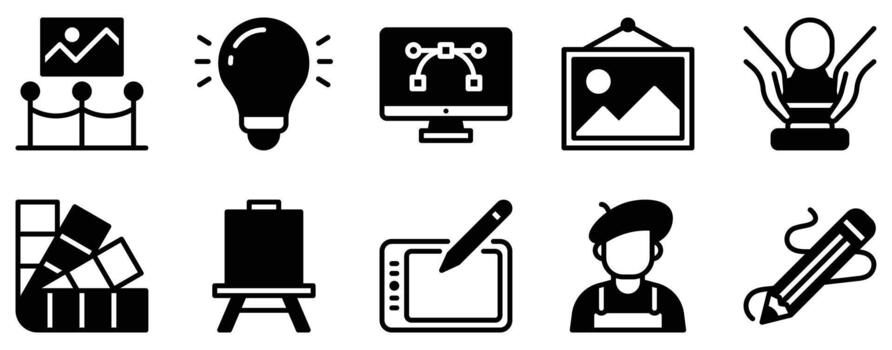 Artist studio icon solid mix style symbol for creative workspace painting illustration app ui web gallery and graphic design projects vector