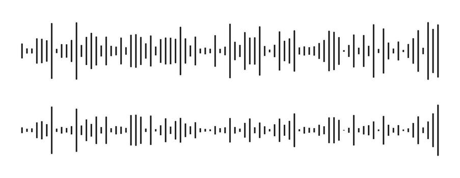 Elements for music player interface ,mobile messenger, podcast, online radio or app. Template of voice message. Equalizer symbols collection. Waveform patterns set. Audio chat speech sound wave icons vector
