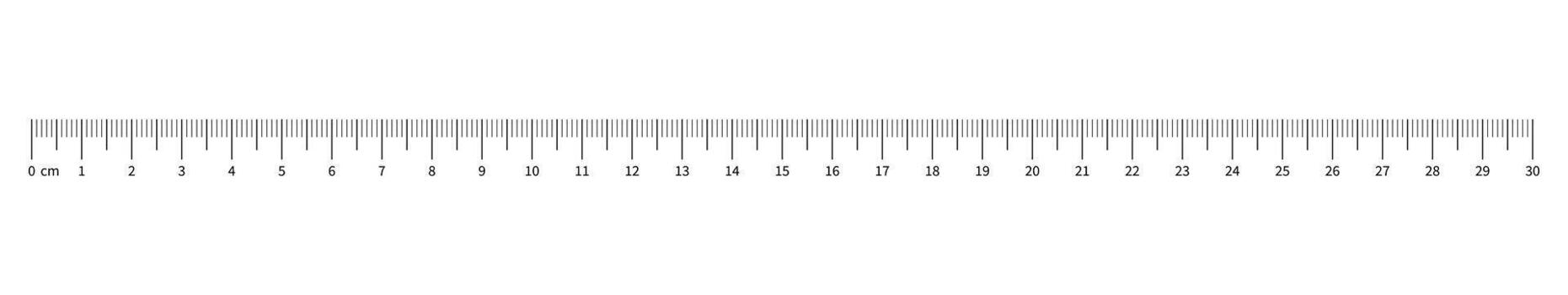 Ruler scale 30 centimeters. Measuring chart with 300 mm , with numbers. Length measurement height, distance, math.Ruler scale, sewing tool template. vector