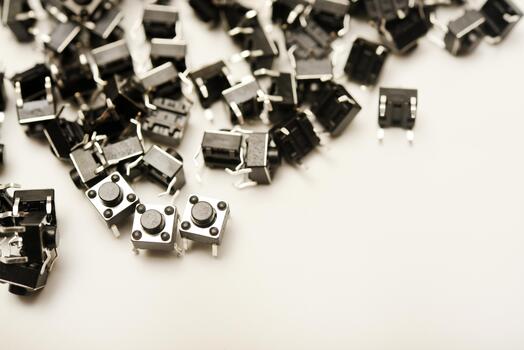 Power buttons. Black electronic buttons on a white background. Electronic elements. photo