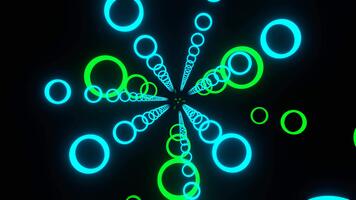 cyan och grön oändlig abstraktion med neon ringar bakgrund vj slinga i 4k video