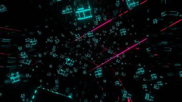 turchese e rosa levitante cubi e neon Linee nel cyberspazio sfondo vj ciclo continuo nel 4k video