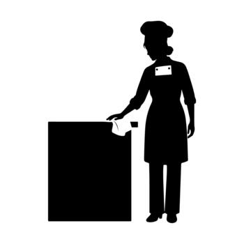 Silhouette of a Chef Standing Next to a Counter. vector