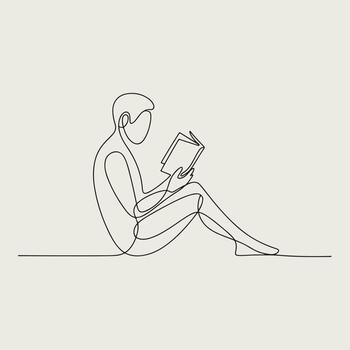 continuous line drawing of a man reading a book vector