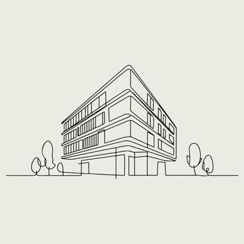 a line drawing of a building with trees vector