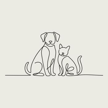 dog and cat in a continuous line drawing vector