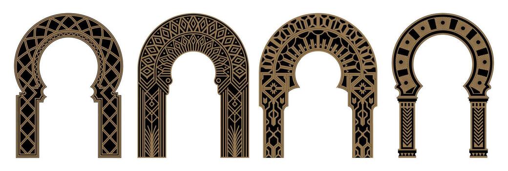 Intricate Andalusian Arches with Geometric Patterns vector
