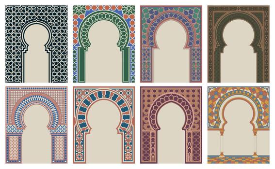 Andalusian Arch Designs with Intricate Geometric Patterns vector