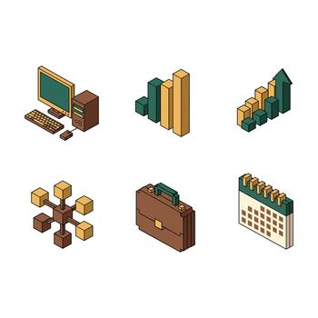 isometric business data and planning icon set vector