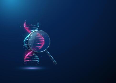 Magnifying glass over DNA structure vector