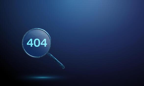 Error 404 and Not Found inside a magnifying glass. vector