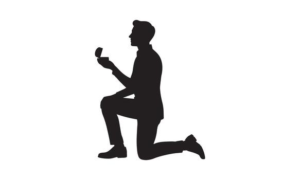 Man kneeling and proposing with a ring in a classic silhouette style vector