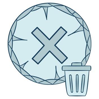 Glacial delete cancel icon with shattered ice and trash can graphic vector
