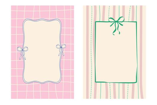 Whimsical coquette ribbon frame pair. Soft vertical shapes ideal for invitations and cards. vector