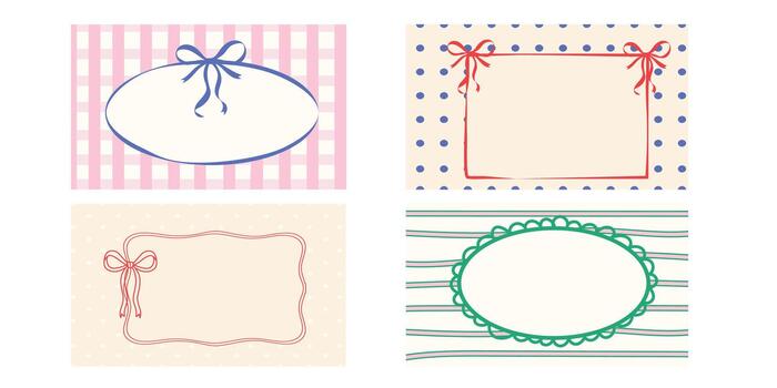 Whimsical patterned label frame collection. Coquette stripe and dot shapes perfect for invitations vector