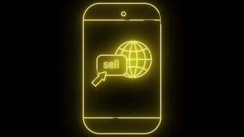 schema di un' smartphone visualizzazione vendere e un' globo tutti reso nel luminosa giallo contro un' nero sfondo video