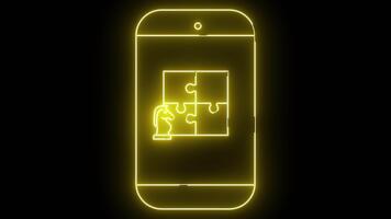 Glowing outline of a smartphone displaying a puzzle icon and chess knight video