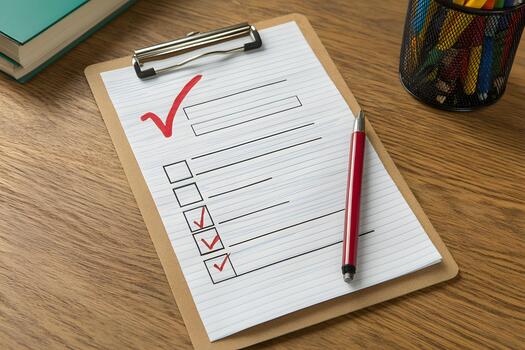 Checklist on Clipboard with Checked and Empty Boxes for Organization and Planning photo