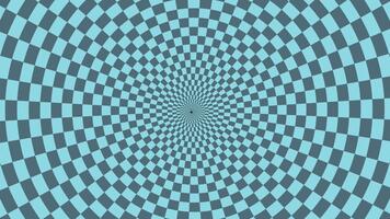 4K footage circular tunnel rectangular chess black, blue rotating, checker board 3d animation, optical illusion loop footage abstract background video