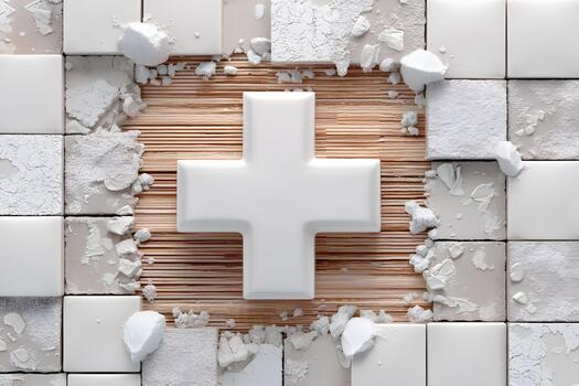 Geometric Plus Sign on Textured Tiles for Design and Architecture Concepts photo