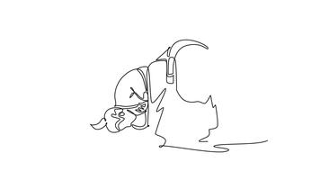 Self drawing animation of single line draw two women performing dynamic throw or hip lift, with one figure inverted in mid-air during execution of Judo technique. Continuous line. Full length animated video