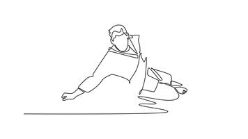 animerad själv teckning av kontinuerlig linje dra två män är låst i kämpar kamp på jord, ett applicering stift eller kontrollera håll över Övrig. styrka och Metod. full längd enda linje animering video