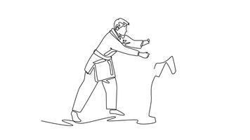 animerad själv teckning av kontinuerlig linje dra två män är låst i stänga kvartal brottas för krage och ärm. strategisk och fokuserade intensitet av de judo bekämpa. full längd enda linje animering video