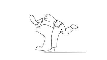 animerad själv teckning av kontinuerlig linje dra två män är låst i närvaro brottas med ett exekvera höft och ben kasta uppstart. Metod och styrka av judo. full längd enda linje animering video