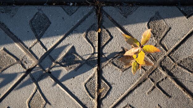 planta crece mediante estampado pavimento en calentar luz de sol foto