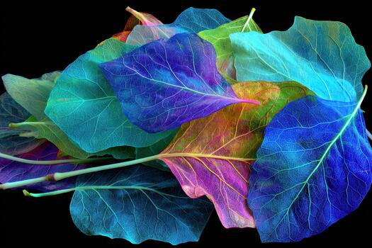 Colorful translucent leaves on a dark background photo