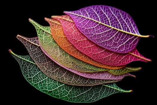 Colorful layers of leaves on a black background photo