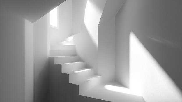 Light streams through modern architecture stairway photo