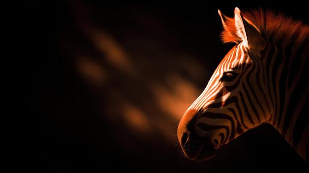 Striking zebra profile in warm shadows and light photo