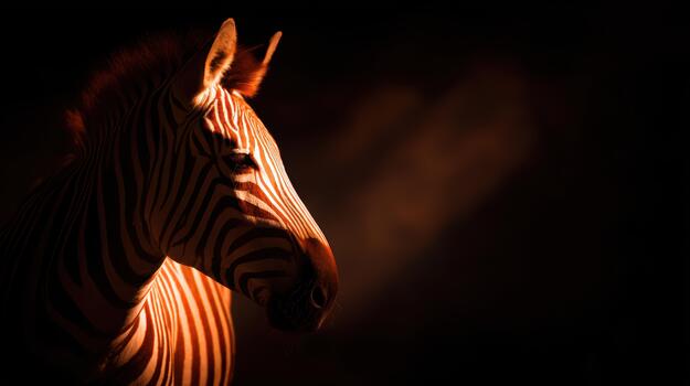 Zebra portrait captured in soft lighting at dusk photo