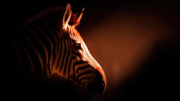 Zebra's elegant gaze under soft spotlight photo